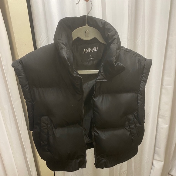 ANWND black puffer vest zip up coat jacket for winter - Picture 1 of 3